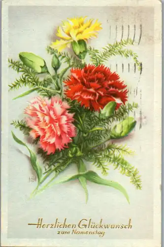 10782 -  - Herzlichen Glückwunsch zum Namenstag , Blumen - gelaufen 1955