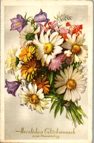 10785 -  - Herzlichen Glückwunsch zum Namenstag , Blumen - gelaufen 1956