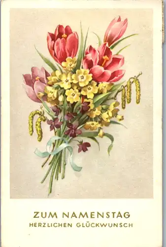 10786 -  - Zum Namenstag Herzlichen Glückwunsch , Blumen - gelaufen