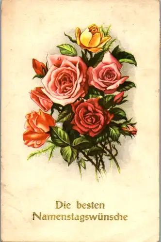 10787 -  - Die besten Namenstagswünsche , Rosen , Blumen - gelaufen 1955