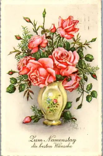 10789 -  - Zum Namenstag die besten Wünsche , Blumen , Rosen - gelaufen 1960