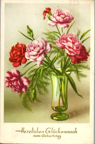 10793 -  - Herzlichen Glückwunsch zum Geburtstag , Blumen - gelaufen 1955