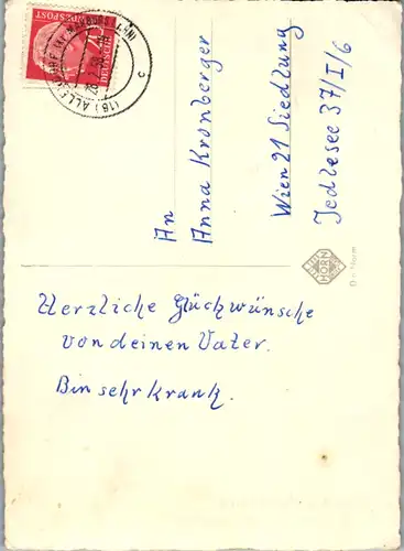 10802 -  - Zum Geburtstag herzliche Glückwünsche , Blumen - gelaufen 1958