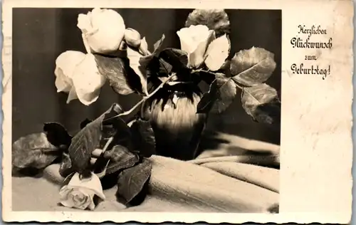 10809 -  - Herzlichen Glückwunsch zum Geburtstag , Blumen , Rosen - gelaufen 1960