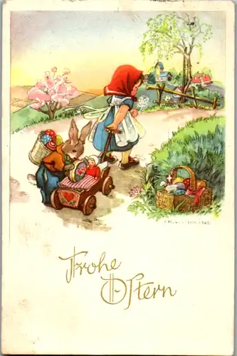 10814 -  - Frohe Ostern , signiert Ch. V. Schwind - gelaufen 1955