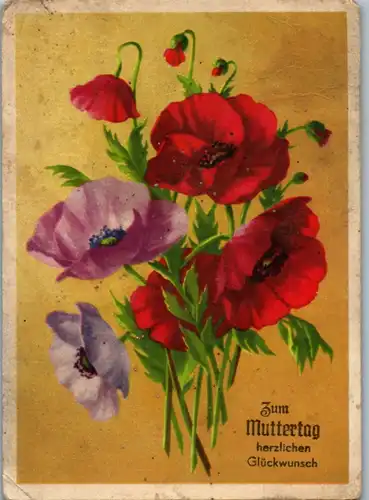 10824 -  - Zum Muttertag herzlichen Glückwunsch , Blumen - gelaufen