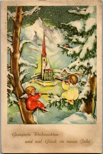 10830 -  - Gesegnete Weihnachten und viel Glück im neuen Jahr , Heiligenblut am Großglockner , signiert Friedl Auer Miehle - gelaufen 1957