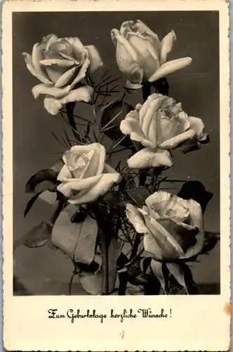 10832 -  - Zum Geburtstag herzliche Glückwünsche , Blumen , Rosen - gelaufen
