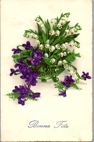 10836 -  - Bonne Fete , Alles Gute zum Geburtstag , Blumen - gelaufen