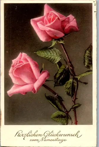 10837 -  - Herzlichen Glückwunsch zum Namenstage , Blumen , Rosen - gelaufen 1934