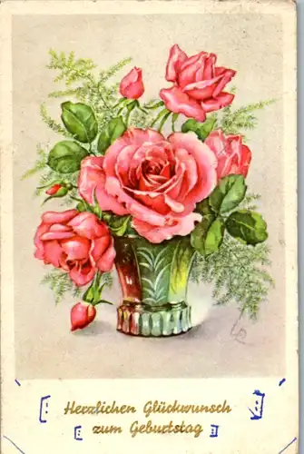 10845 -  - Herzlichen Glückwunsch zum Geburtstag , Blumen , signiert - gelaufen 1960
