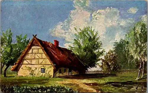 10856 - Künstlerkarte - Landschaft , Haus - gelaufen 1944