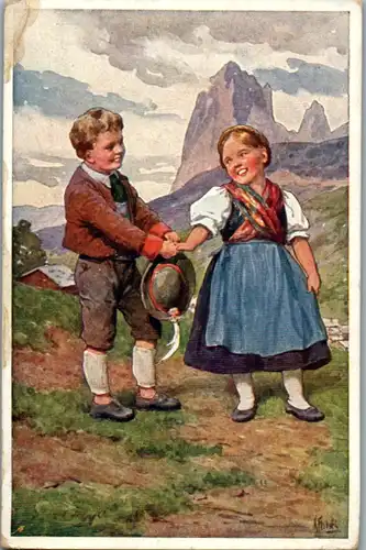 10858 - Künstlerkarte - Kinder , Tracht , signiert - nicht gelaufen