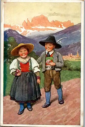 10859 - Künstlerkarte - Kinder , Tracht , signiert - nicht gelaufen