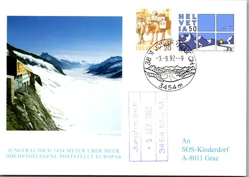 10861 - Schweiz - Jungfraujoch , Höchstgelegenen Poststelle Europas , Stempel , Marke - nicht gelaufen 1992