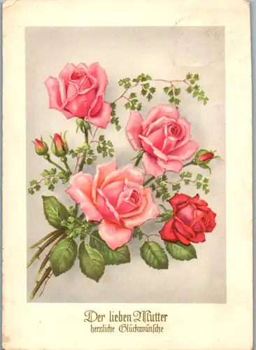 10864 -  - Der lieben Mutter herzliche Glückwünsche , Blumen , Rosen - gelaufen 1955