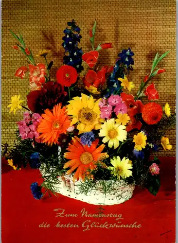 10871 -  - Zum Namenstag die besten Glückwünsche , Blumen - gelaufen 1977