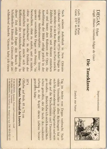 10911 - Künstlerkarte - Die Tanzklasse , Degas Edgar , Hilaire Germain Edgar de Gas - nicht gelaufen
