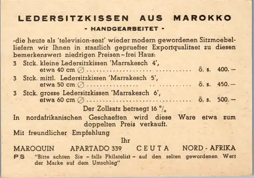 10949 - Werbekarte - Ledersitzkissen aus Marokko  - nicht gelaufen