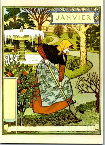 10973 - Künstlerkarte - Januar , Janvier , Eugene Grasset , La Belle Jardiniere - nicht gelaufen
