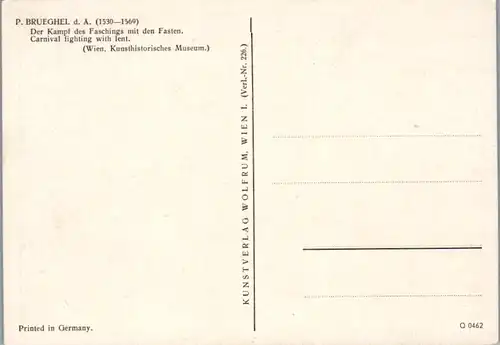 11011 - Künstlerkarte - Der Kampf des Faschings mit den Fasten , P. Brueghel d. Ä. - nicht gelaufen