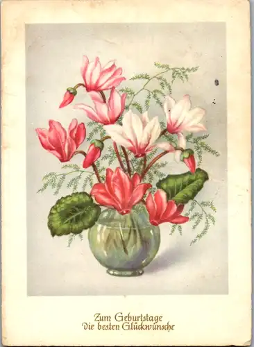 11041 -  - Zum Geburtstag die besten Glückwünsche , Blumen in Vase Malerei - gelaufen