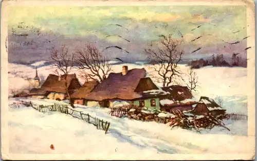 11096 - Künstlerkarte - Zima na venkove , Winter auf dem Land - gelaufen 1931