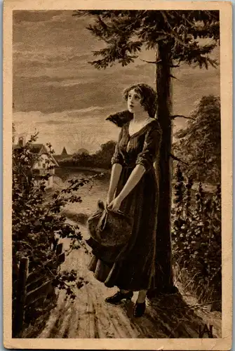 11098 - Künstlerkarte - Verlassen , K. u. k. Husarenregiment , 3. Schwadron , Feldpost , Von der Armee im Felde - gelaufen