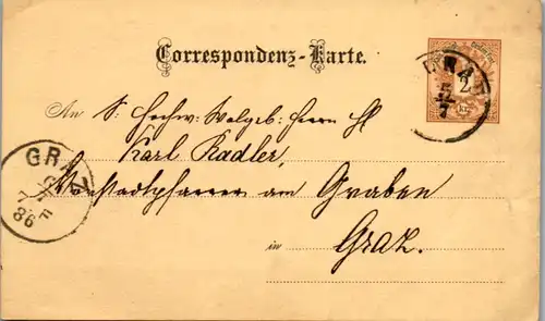 11121 - Österreich - Ganzsache , Graz - gelaufen 1886