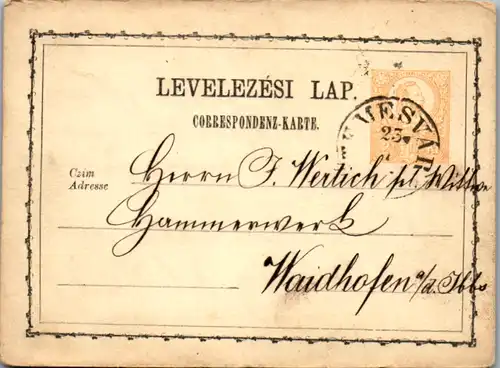 11126 - Ungarn - Ganzsache Waidhofen an der Ybbs - gelaufen 1873