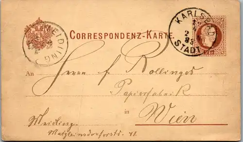 11130 - Tschechische Republik - Ganzsache , Karlsbad - Wien - gelaufen 1883