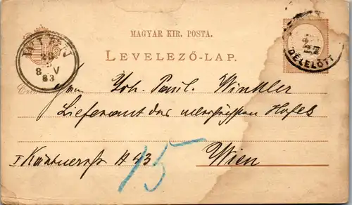 11133 - Ungarn - Ganzsache Wien - gelaufen 1883