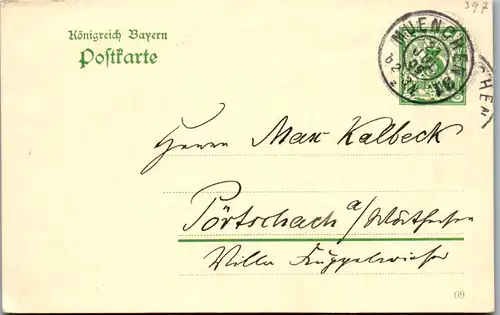 11139 - Deutschland - Ganzsache Königreich Bayern München - Pörtschach am Wörthersee - gelaufen 1909