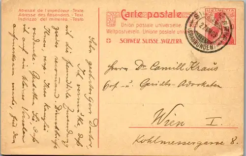 11140 - Schweiz - Ganzsache Schweiz - Wien - gelaufen 1909