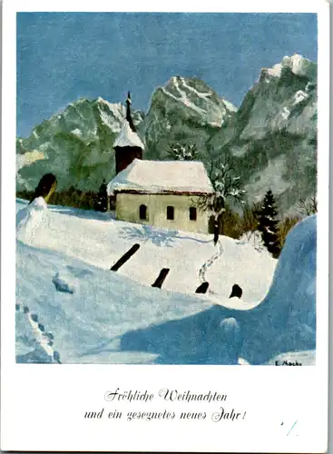 11236 -  - Über Christkindl , Fröhliche Weihnachten und ein gesegnetes neues Jahr , verschneites Kirchlein , Macho - gelaufen 1960