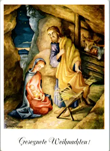 11239 -  - Gesegnete Weihnachten , Über Christkindl , Geburt des Herrn , signiert Irene Schricker - gelaufen 1961