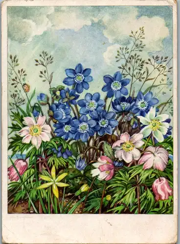 10142 - Motiv - Blumen , Künstlerkarte - gelaufen 1944