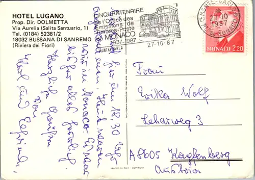 10145 - Italien - Bussana di Sanremo , Hotel Lugano , Riviera dei Fiori - gelaufen 1987