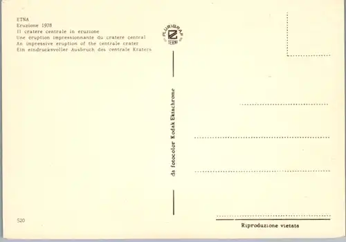 10148 - Italien - Etna , Eruzione 1978 , Il cratere in eruzione - nicht gelaufen 1978