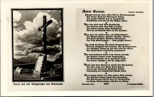 10173 - Steiermark - Kreuz auf der Bürgeralpe bei Mariazell , Zwei Kreuze v. Ottokar Kernstock - gelaufen 1934