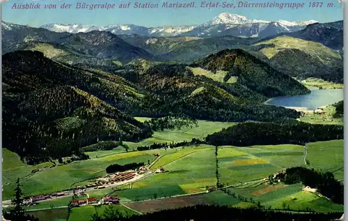 10215 - Steiermark - Mariazell , Ausblick von der Bürgeralpe auf Station Mariazell , Erlafsee , Dürrensteingruppe - nicht gelaufen 1914/15