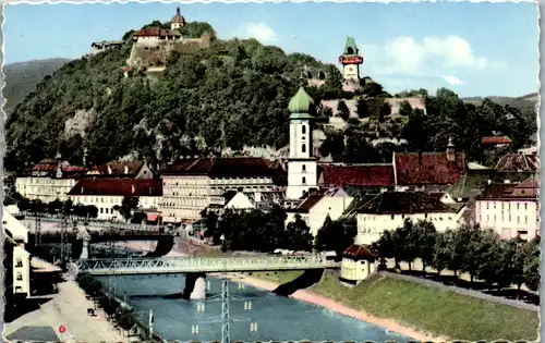 10228 - Steiermark - Graz , Mur und Schloßberg - gelaufen 1959