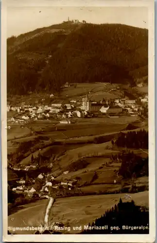 10250 - Steiermark - Mariazell , Sigmundsberg mit Rasing u. Mariazell gegen Bürgeralpe - gelaufen 1930