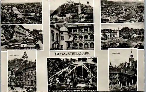 10271 - Steiermark - Graz , Roseggergarten , Hilmteich , Hauptplatz , Mehrbildkarte - gelaufen 1961