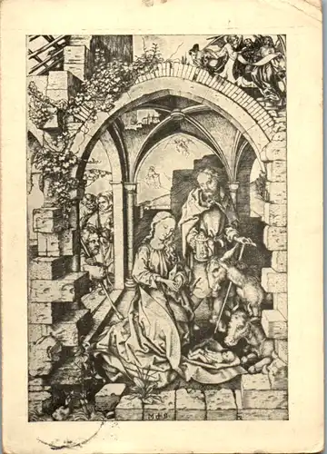 10276 - Künstlerkarte - Die Geburt Christi , signiert Martin Schongauer - gelaufen 1927