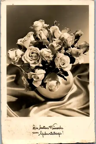 10292 -  - Die besten Wünsche zum Geburtstage , Blumen , Rosen - gelaufen 1956
