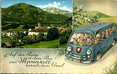 10314 - Steiermark - Mariazell gegen Gemeindealpe und Ötscher , Bus , Kinder  - gelaufen 1966