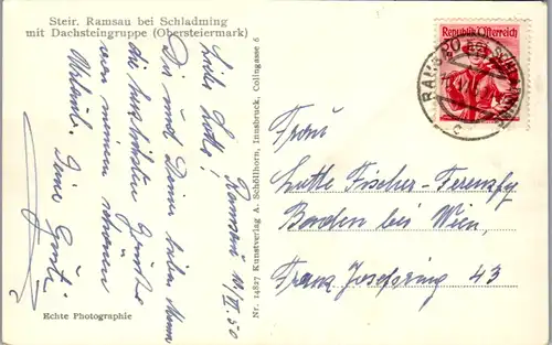 10324 - Steiermark - Schladming , Steirische Ramsau mit Dachsteingruppe - gelaufen 1950