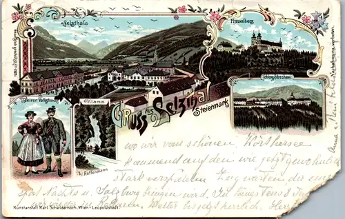 10326 - Steiermark - Selzthal , Selztal , Gruß aus , Klamm , Schloss Strechau , Lithografie , Litho - gelaufen 1897