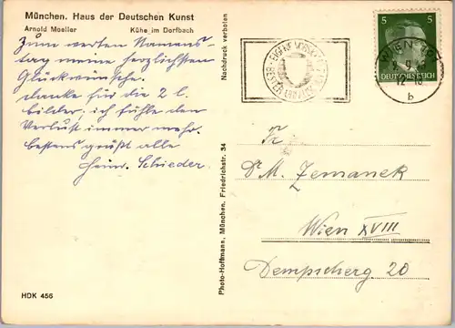 10358 - Künstlerkarte - Kühe im Dorfbach , Arnold Moeller , München , Haus der Deutschen Kunst - gelaufen 1943